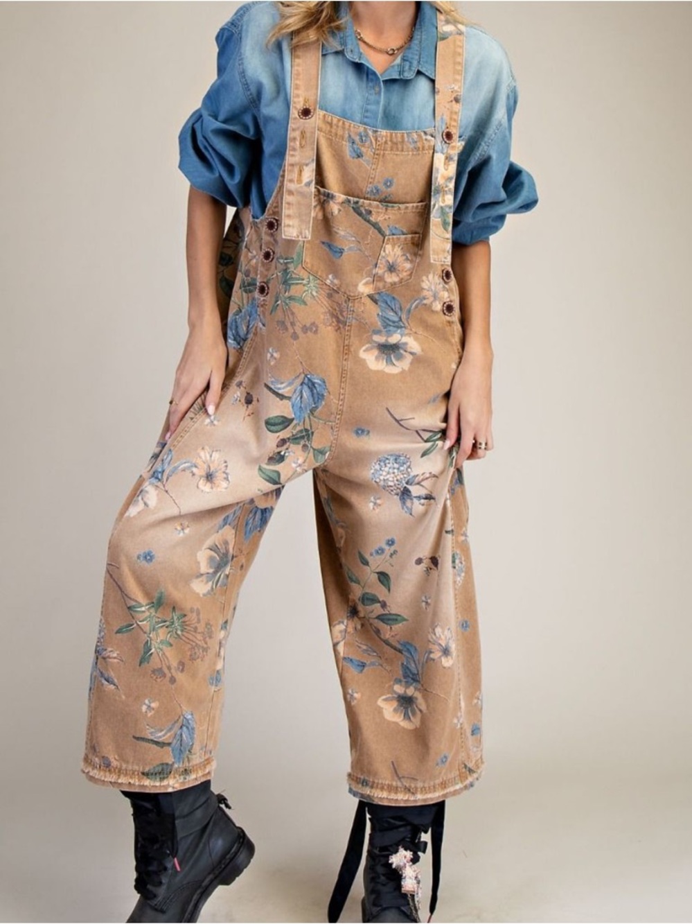 Easel Floral Overalls